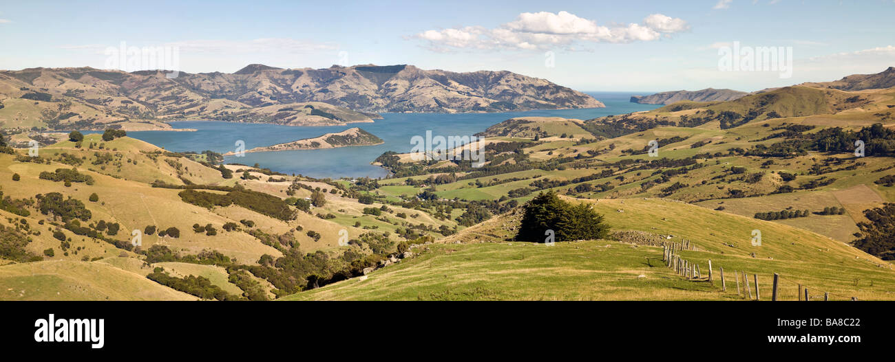 Vue panoramique sur la péninsule de Banks, île du Sud, Nouvelle-Zélande Banque D'Images