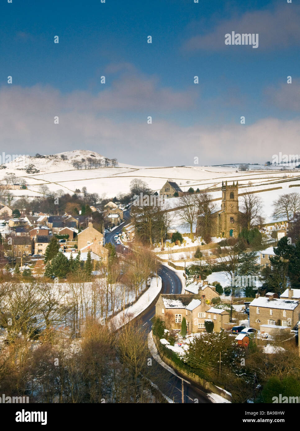 Village de Rainow en hiver, parc national de Peak District, Cheshire, England, UK Banque D'Images