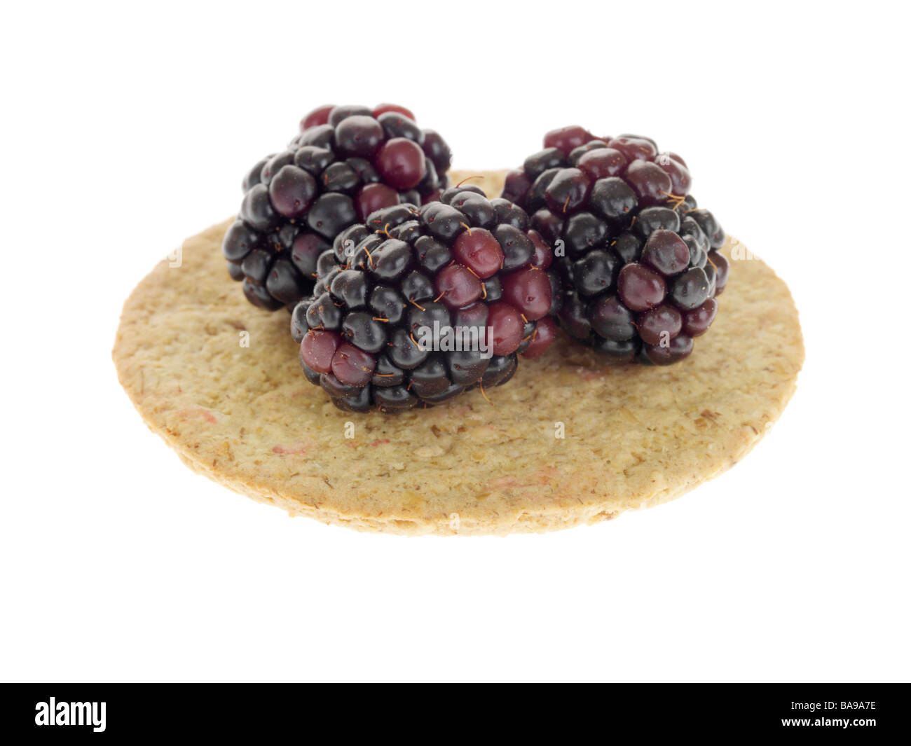 Frais sain d'été Mûres Mûres avec des biscuits Oatcake mince et croustillante isolés contre un fond blanc avec aucun peuple et un chemin de détourage Banque D'Images