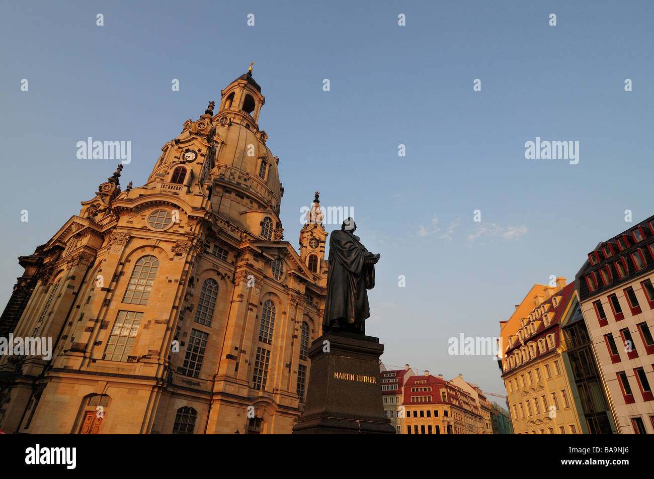 L'église Frauenkirche, Martin Luther statue, Dresden, Allemagne Banque D'Images