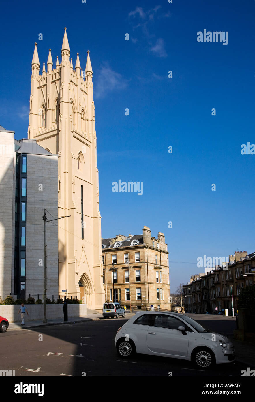 Tour de l'Église parc, Park Circus Place, ville de Glasgow, en Écosse. Banque D'Images