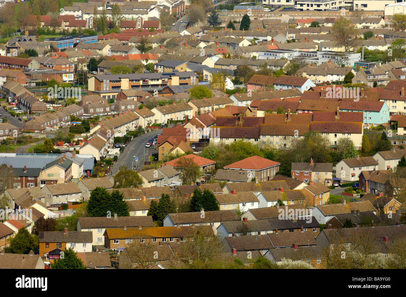 Toits de maisons dans la banlieue de Bristol, Angleterre Banque D'Images