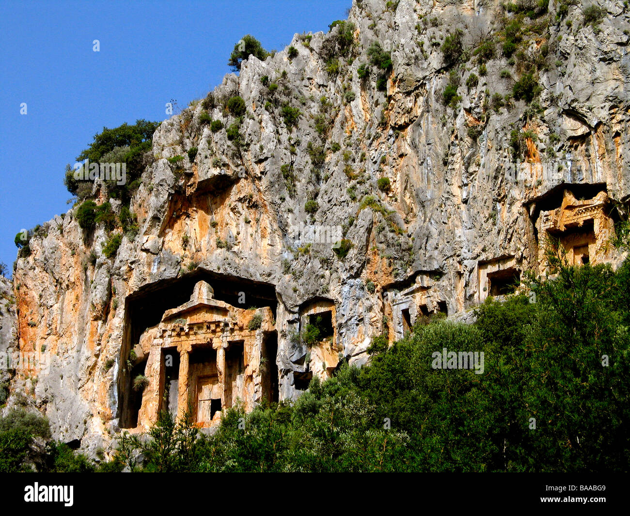 Tombes rupestres à Kaunas, Dalyan, Turquie Banque D'Images