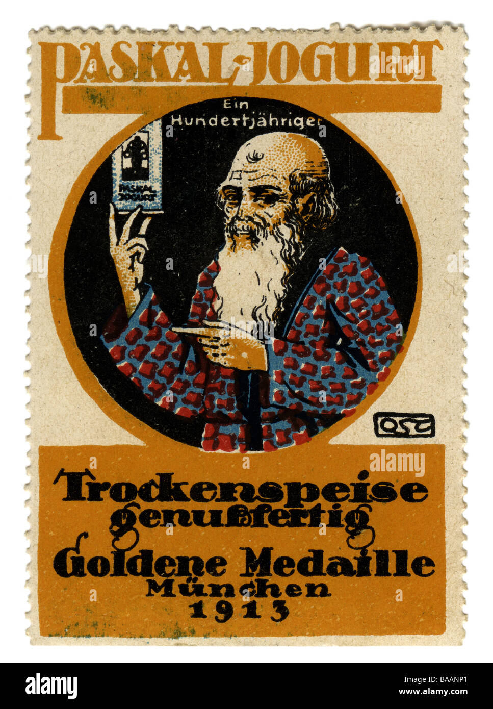 Publicité, timbres, Paskal Jogurt, Munich, Allemagne, 1913, Banque D'Images