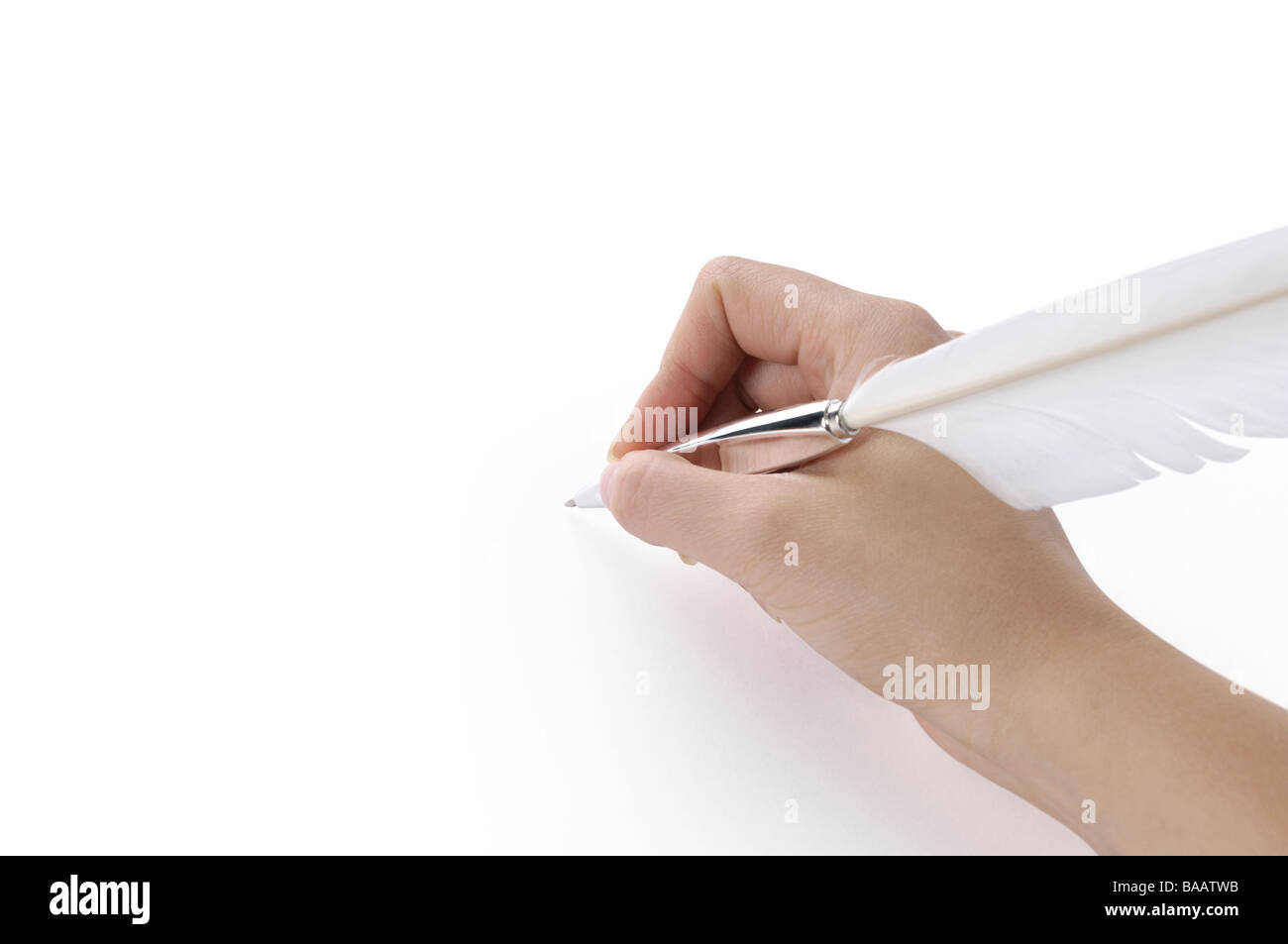 Femme écrire avec une plume Banque D'Images