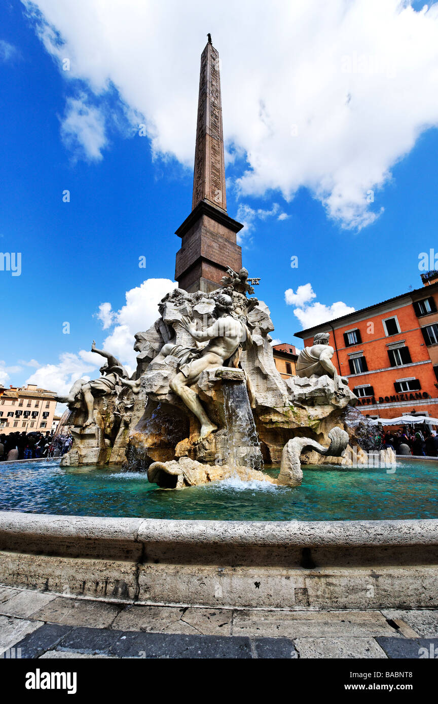 Fontana del Quattro Flumi à Piazza Navona, Rome Banque D'Images