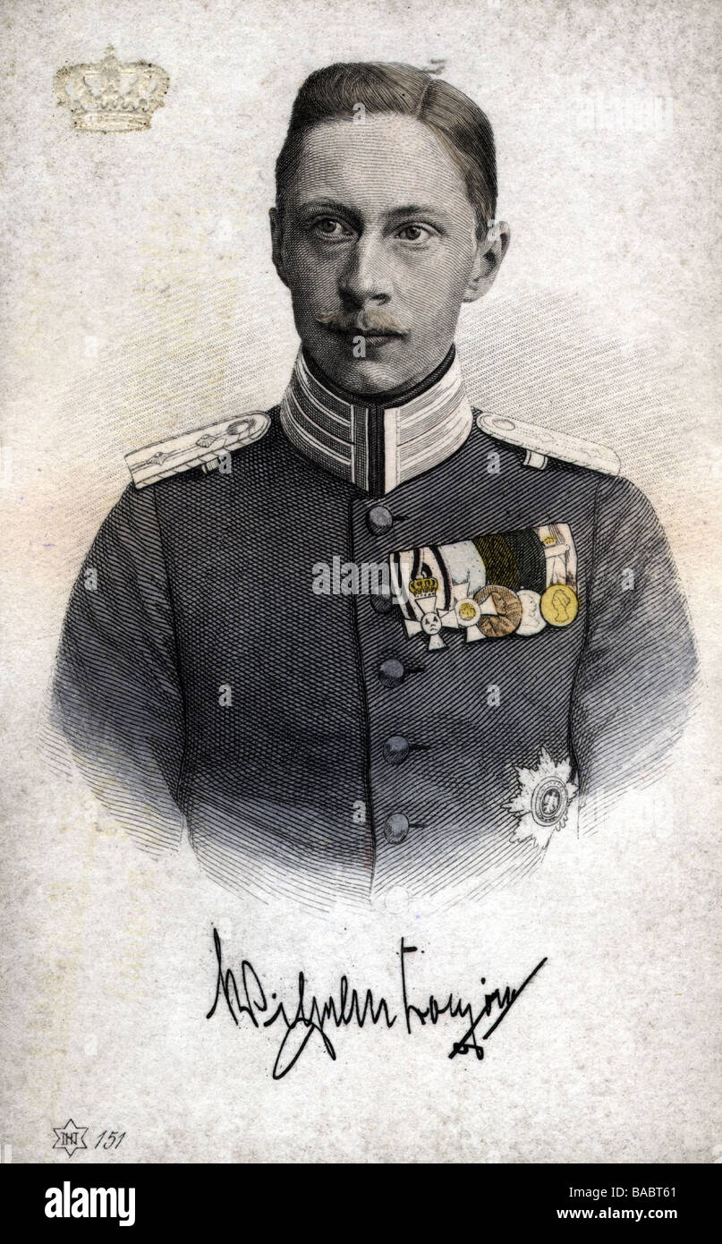 William, 6.5.1882 - 20.7.1951, le prince allemand 16.9.1888 - 9.11.1918, portrait, capitaine dans le 1e régiment de gardes, gravure sur acier, vers 1905, l'artiste a le droit d'auteur , de ne pas être effacé Banque D'Images