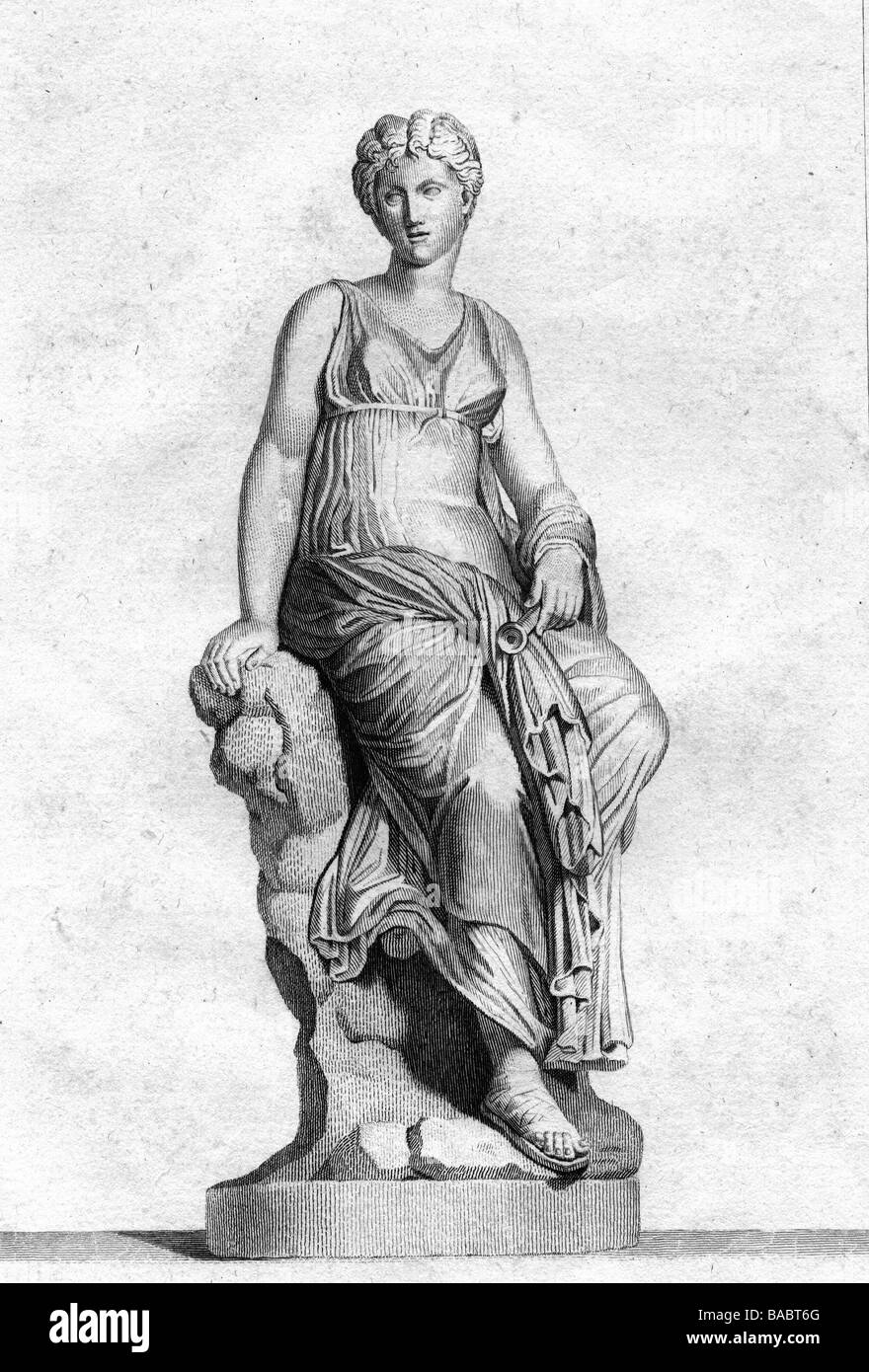 L'Euterpe, figure légendaire Grec, muse de la musique, gravure sur cuivre par Leroux, après peinture par Vauthier, 18e siècle, l'artiste n'a pas d'auteur pour être effacé Banque D'Images