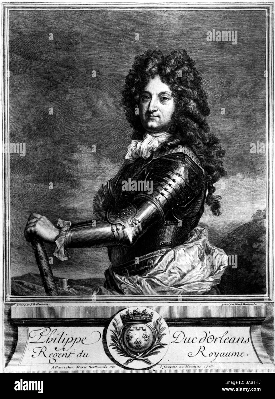 Philippe II, 4.8.1674 - 2.12.1723, duc d'Orléans, régent de France 1.9.1715 - 2.12.1723, demi-longueur, gravure sur cuivre par Marie Horthemels, 1716, , n'a pas d'auteur de l'artiste pour être effacé Banque D'Images