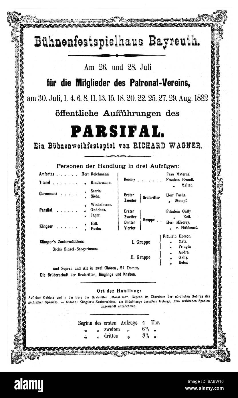 Wagner, Richard, 22.5.1813 - 13.2.1883, compositeur allemand, œuvres, opéra 'Parsifal', 1882, spectacle à Bayreuth, 1882, pièce de loi, Banque D'Images