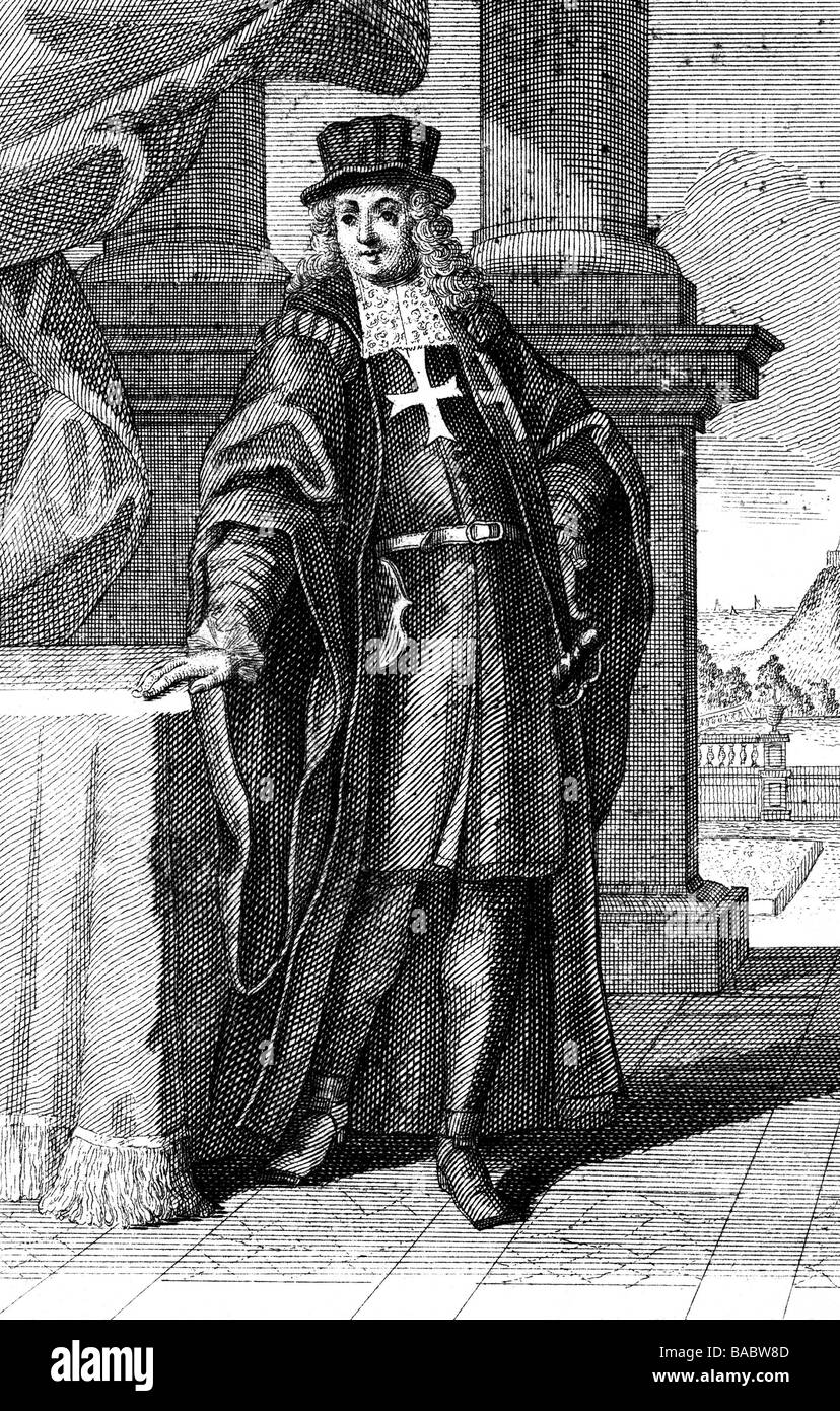 Vilhena, Antonio Manoel de Amaya, 28.5.1663 - 10.12.1736, Grand Maître de l'Ordre de Saint John 1722 - 1736, pleine longueur à l'habitude, gravure sur cuivre, 18e siècle, l'artiste n'a pas d'auteur pour être effacé Banque D'Images