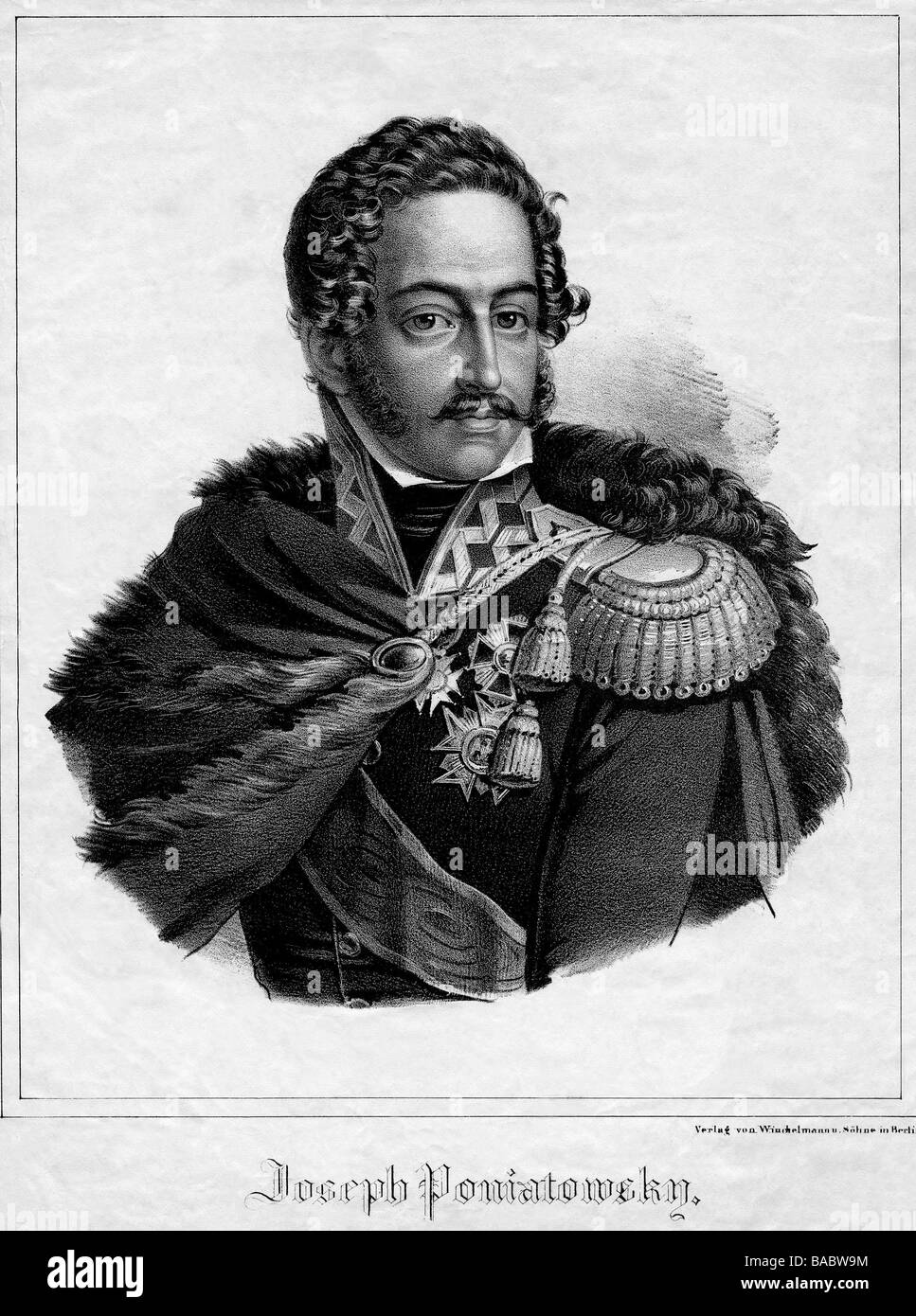 Poniatowski, Josef Anton Prince, 7.5.1762 - 19.10.1813, général polonais, mort, équitation de son cheval dans la rivière Elster pendant la bataille de Leipzig, gravure en bois, XIXe siècle, , Banque D'Images