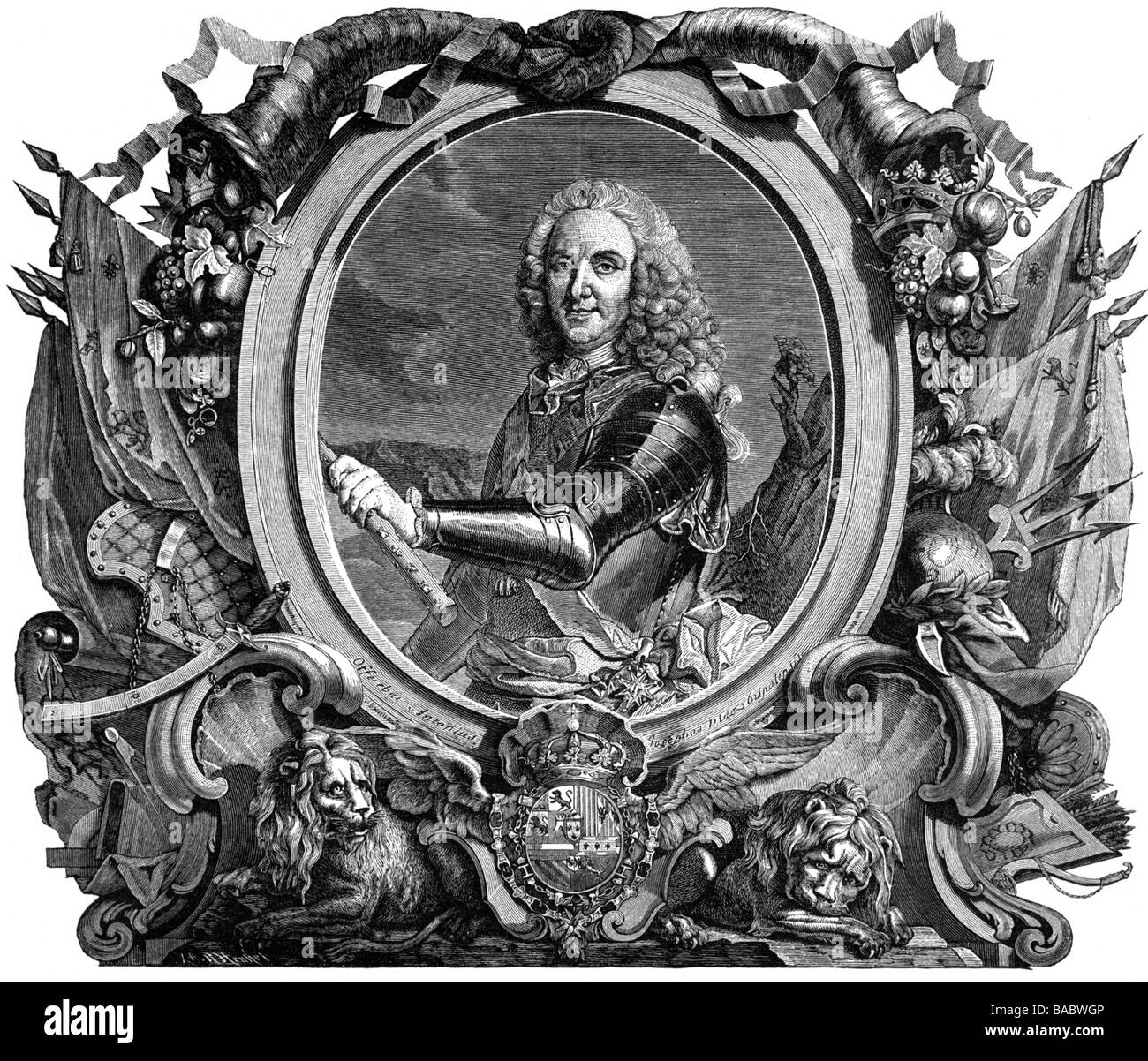 Philippe V, 19.12.1683 - 9.7.1746, roi d'Espagne 24.11.1700 - 9.7.1746, demi-longueur, gravure sur cuivre par G. F. Schmidt et J.G. Wille après peinture ny Louis Michel van Loo (1707 - 1771), auteur de l'artiste , n'a pas à être effacée Banque D'Images