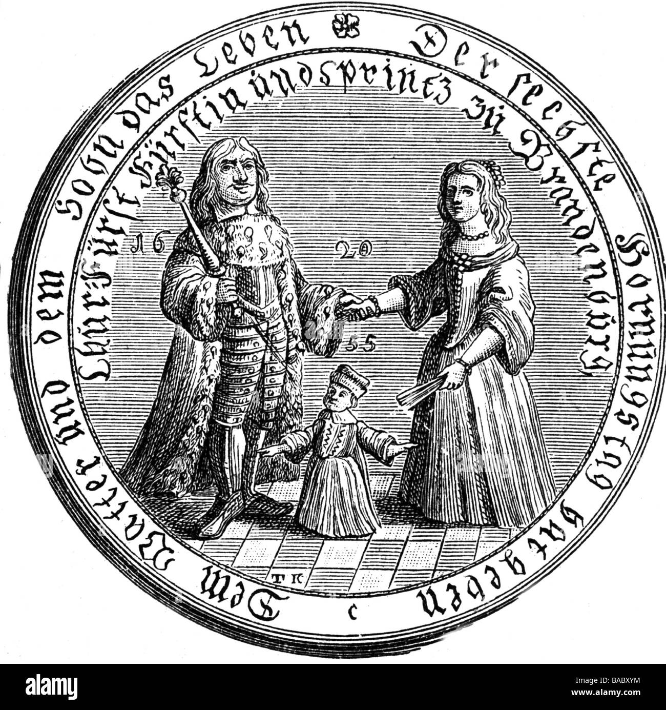 Frederick William, 6.2.1620 - 9.7.1688, le « Grand Électeur » de Brandebourg 1.12.1640 - 9.5.1688, en longueur, avec sa femme Luise Henriette et son fils Charles, médaille votive, inventé à l'occasion de la naissance du prince, 16.2.1655, Collection royale de vins, Berlin, Banque D'Images