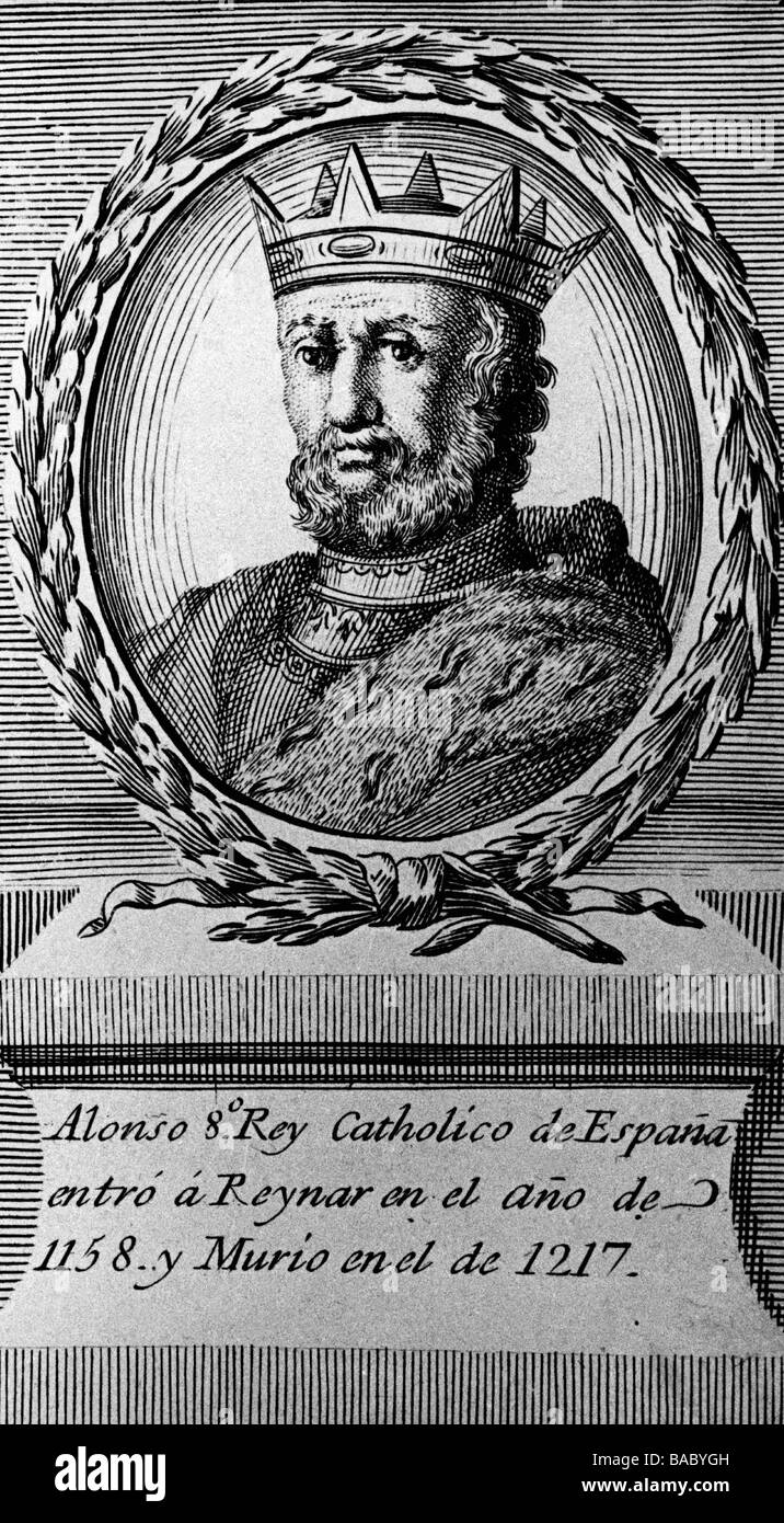 Alfonso VIII "La Noble", 11.11.1155 - 6.10.1214, Roi de Castille 31.8.1158 - 6.10.1214, portrait, peinture d'histoire, gravure sur cuivre, vers 18e siècle, l'artiste n'a pas d'auteur pour être effacé Banque D'Images