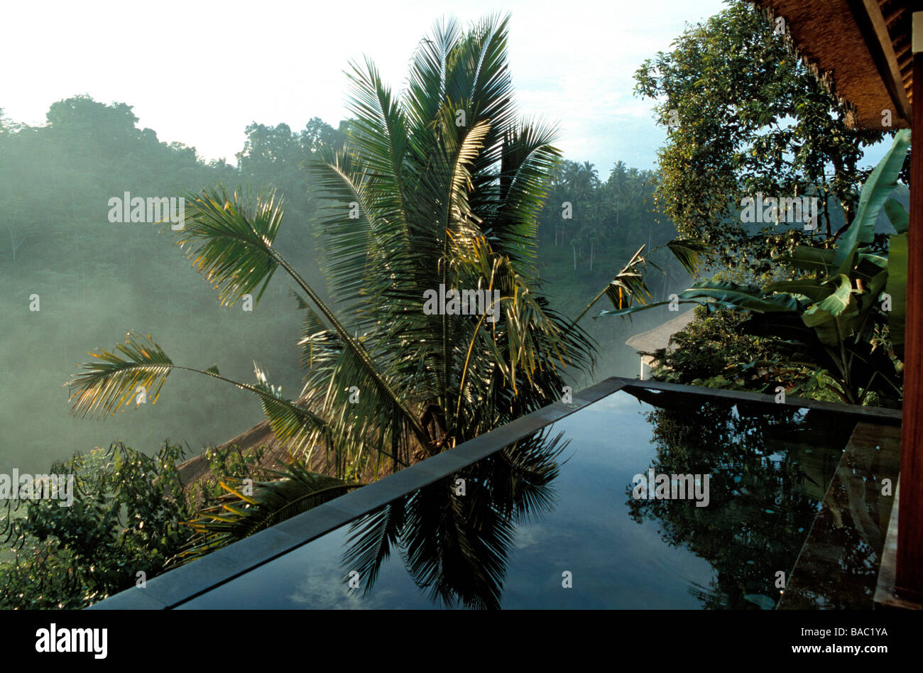 L'INDONÉSIE, Bali, la piscine privée d'une vue panoramique piscine Villa Suite à l'Ubud Hanging Gardens, membre de Banque D'Images