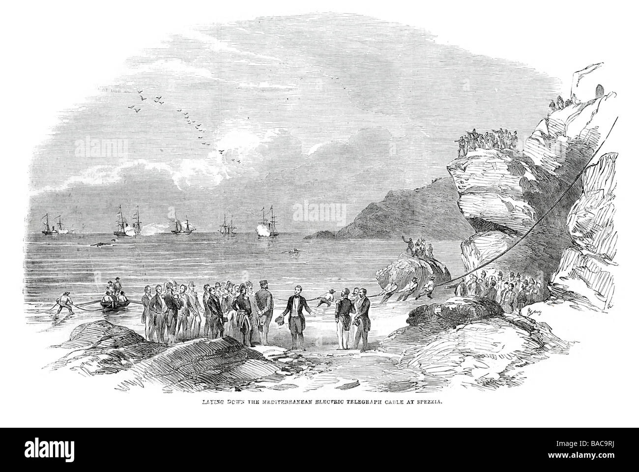 Fixant la méditerranée télégraphe électrique à câble spezzia 1854 Banque D'Images