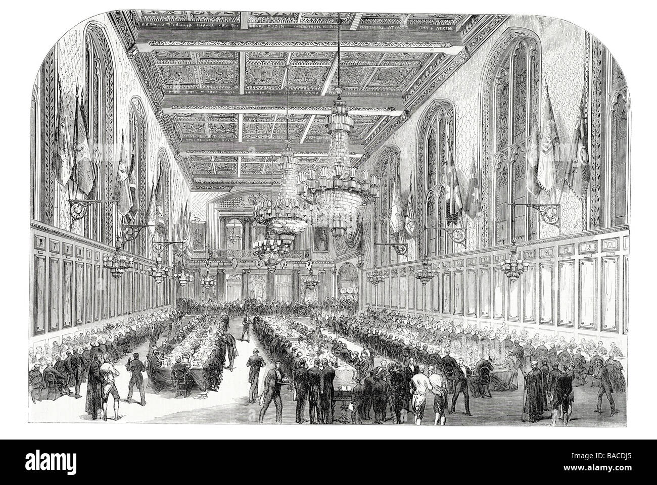 Banquet de Merchant Taylors festival hall de la corporation des fils du clergé 1865 Banque D'Images