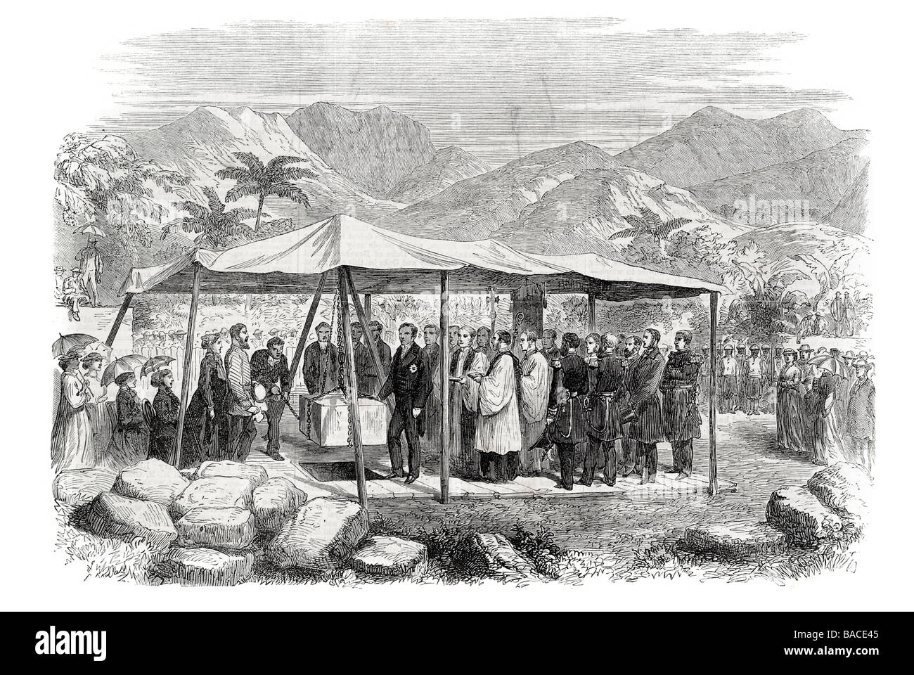 Le roi des îles Sandwich poser la première pierre d'une cathédrale à l'océan Pacifique de Honolulu Banque D'Images