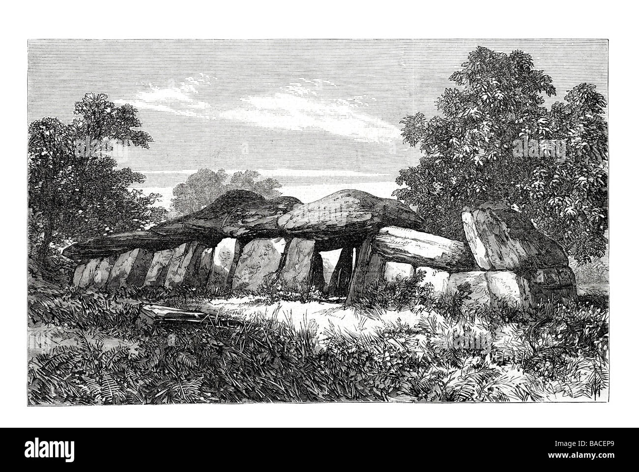 Le Dolemen appelé La Roche aux Fées à Essé Esse 1868 tombe mégalithique cromlech anta Hünengrab Hunebed quoit portal Banque D'Images