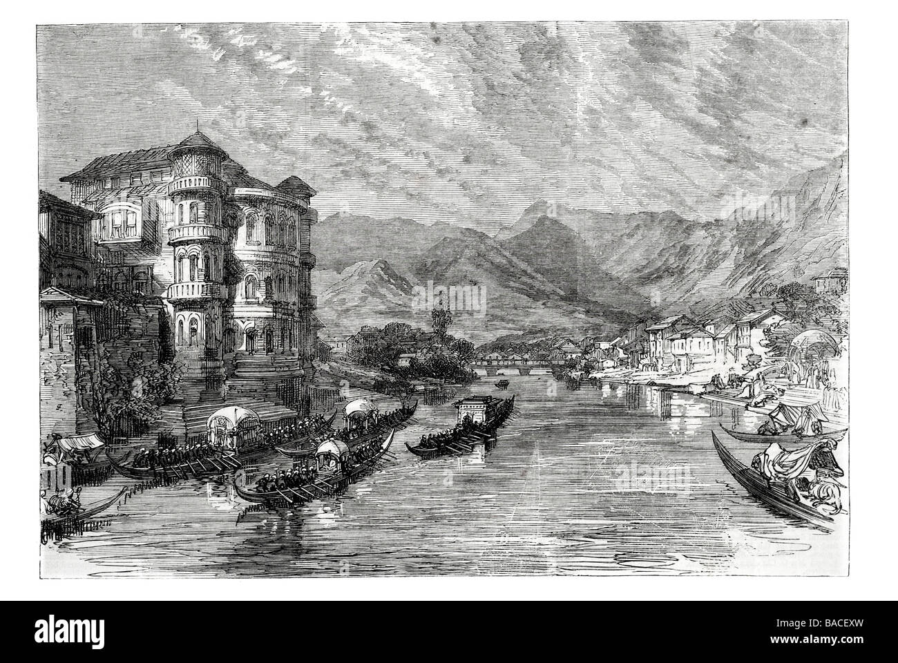 L'évêque de Calcutta arrivant à Srinagur La capitale du Cachemire Jammu Cachemire Srinagar 1868 Banque D'Images