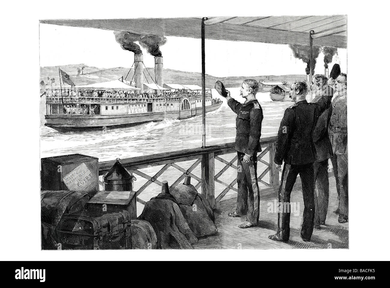 L'expédition du Nil pour le soulagement du général Gordon le Black Watch cheering Lord Wolseley sur le Nil Banque D'Images