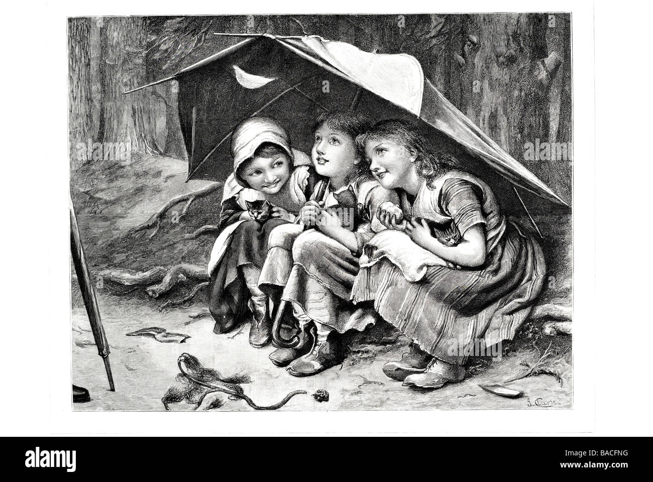 Trois petits chatons Joseph Clark 1883 Banque D'Images