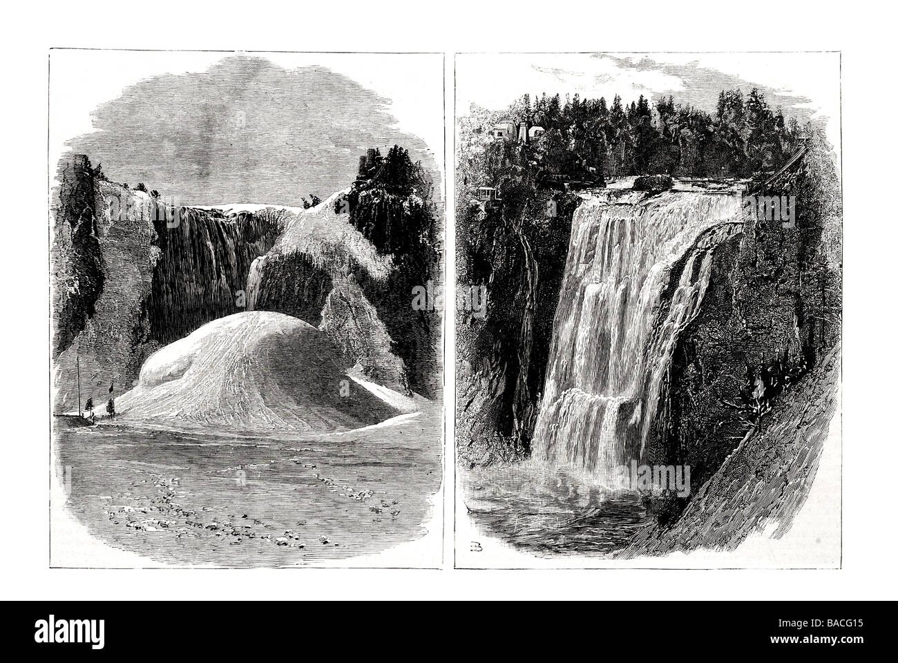 La Montmorenci Falls Québec Hiver Eté Montmorency Banque D'Images