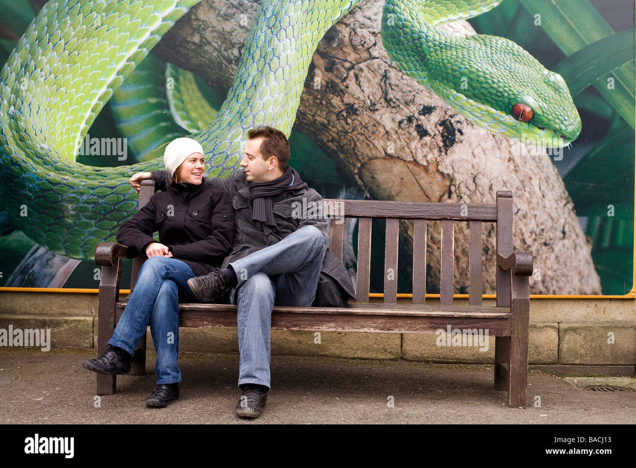 Royaume-uni, Londres, Regent's Park, le zoo, le couple en face de la maison des reptiles Banque D'Images