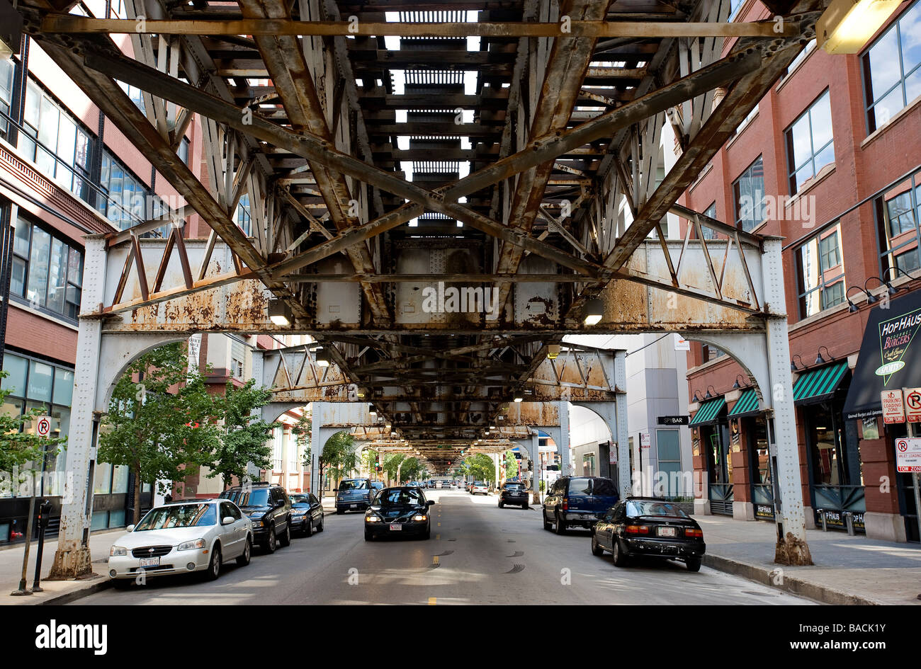 États-unis, Illinois, Chicago, District de boucle, les voies du métro surélevé EL Banque D'Images