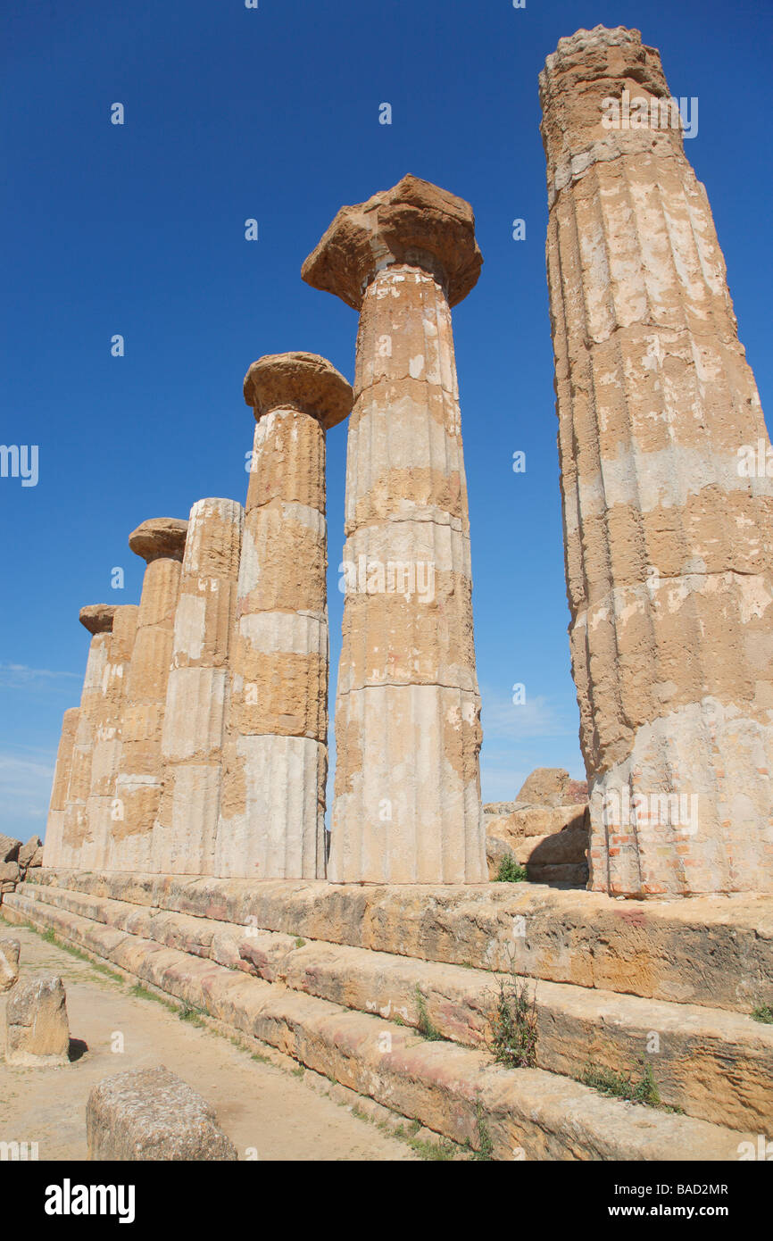 Temple d'Hercule, Vallée des Temples, ruines grecques, Agrigente, Sicile, Italie Banque D'Images