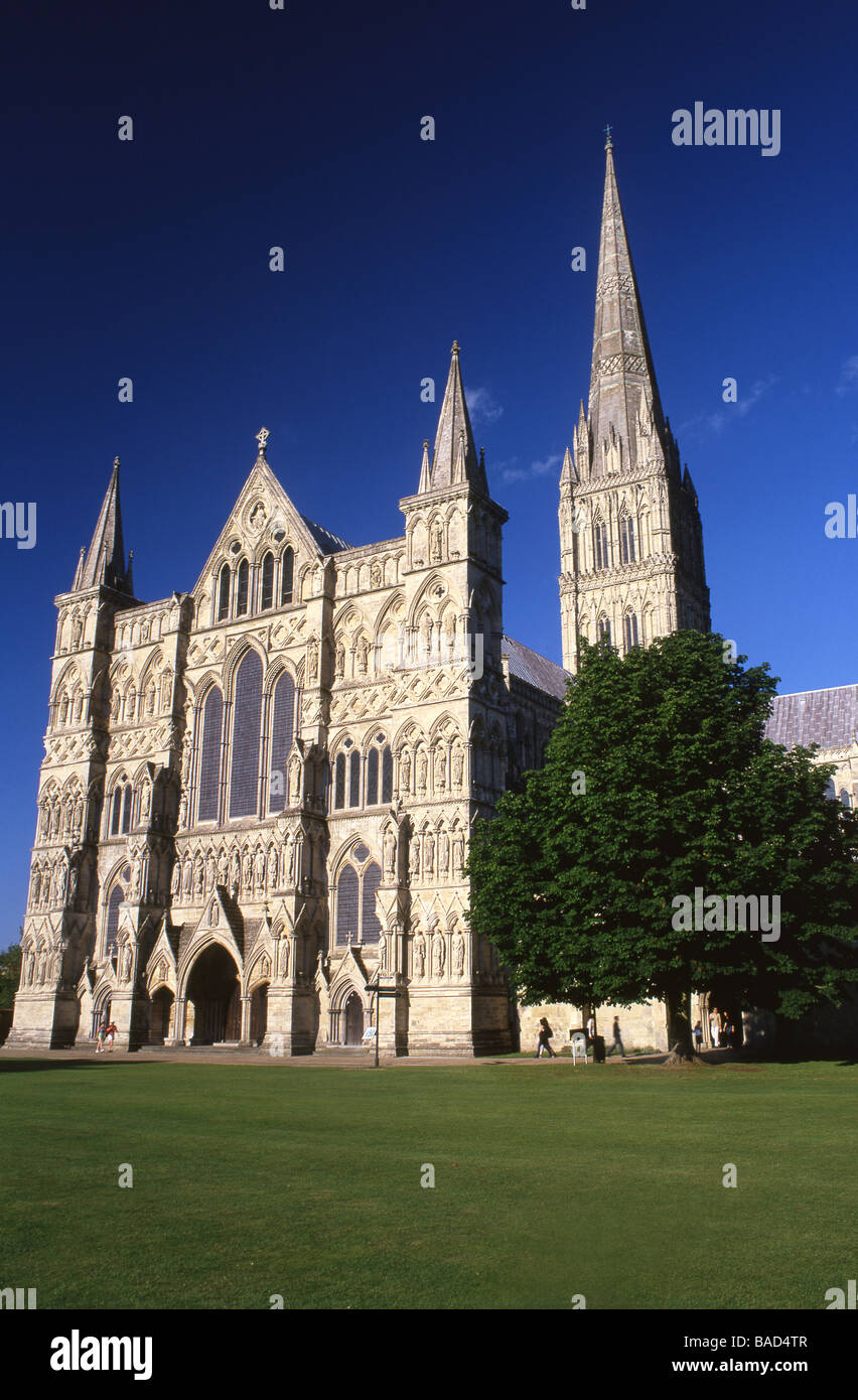 La cathédrale de Salisbury West/et spire Wiltshire England UK Banque D'Images