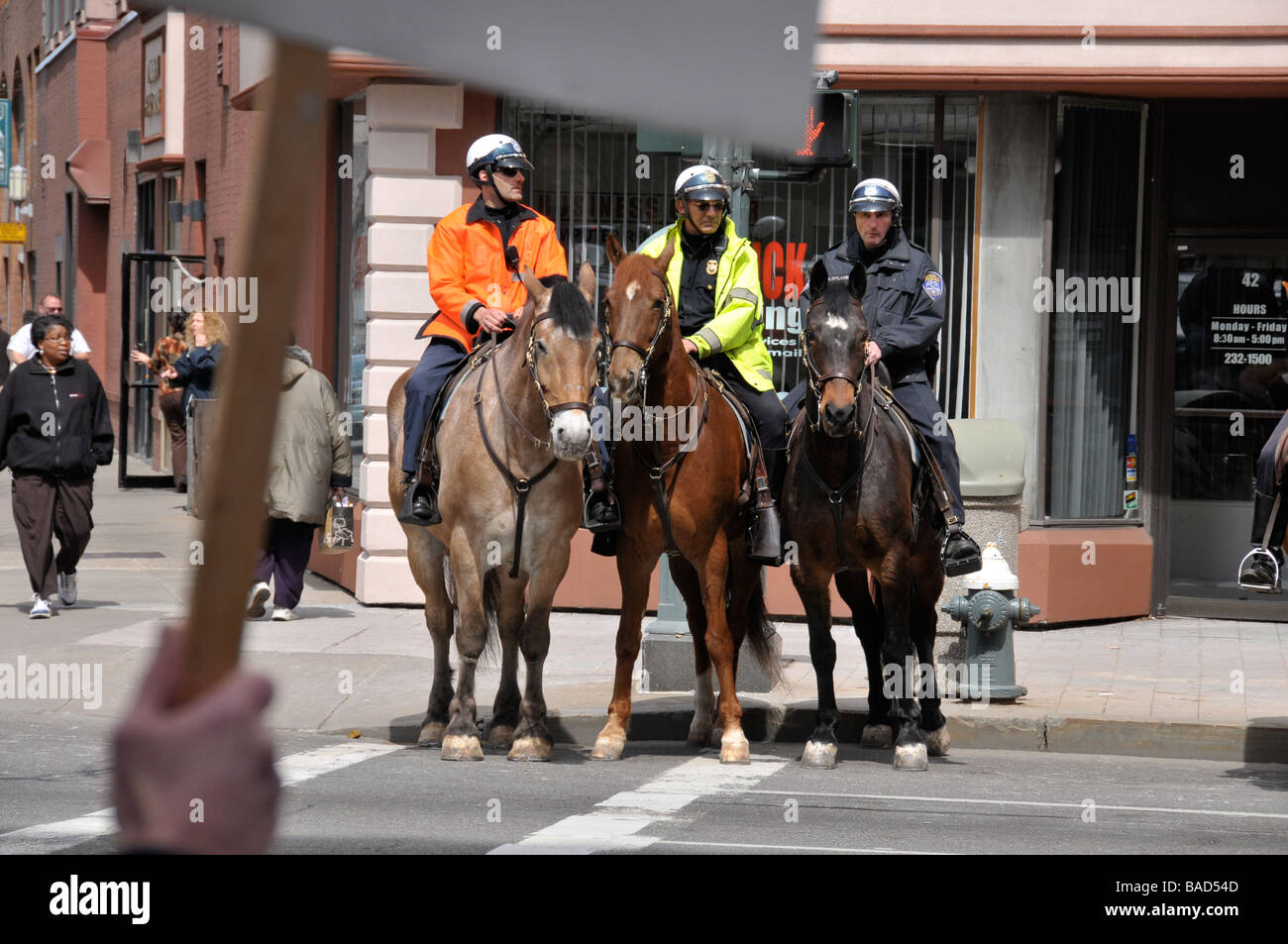 L'application du droit dans la police à cheval. Rochester, NY USA. Banque D'Images