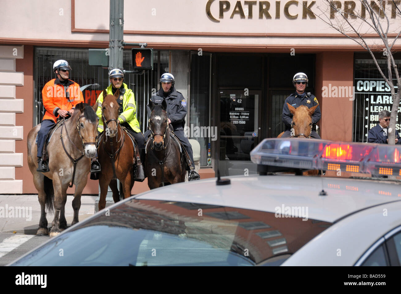 L'application du droit dans la police à cheval. Rochester, NY USA. Banque D'Images