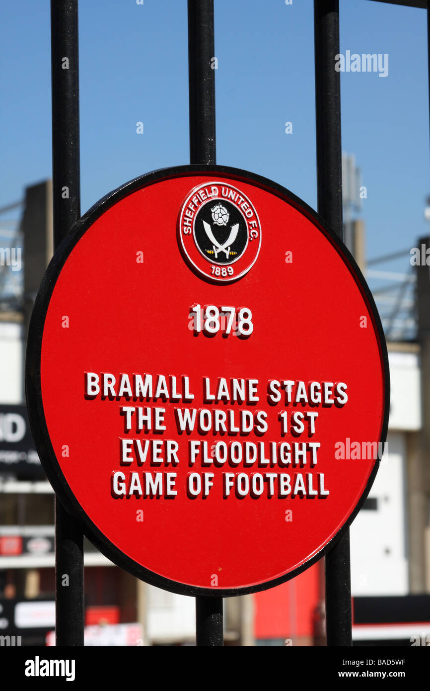 Une plaque à Sheffield United Football Club, Bramall Lane, Sheffield, South Yorkshire, Angleterre, Royaume-Uni Banque D'Images