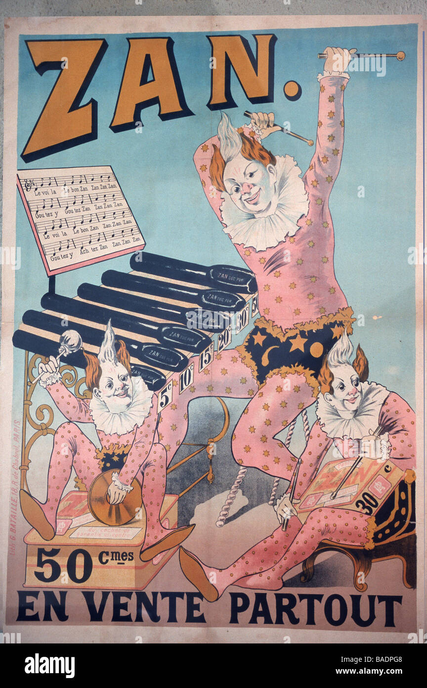 La France, Gard, Uzès, Route de Châteaurenard, Musée du bonbon Haribo, affiche publicitaire ancienne confiserie réglisse Zan Banque D'Images