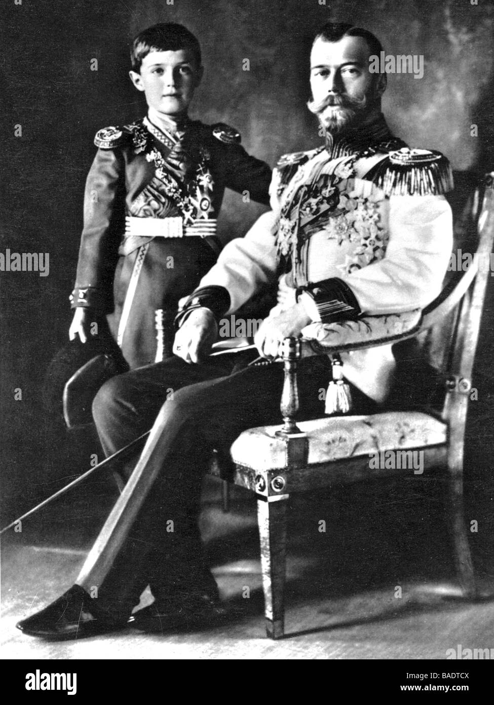 TSAR russe Nicolas II avec son fils Alexis Banque D'Images