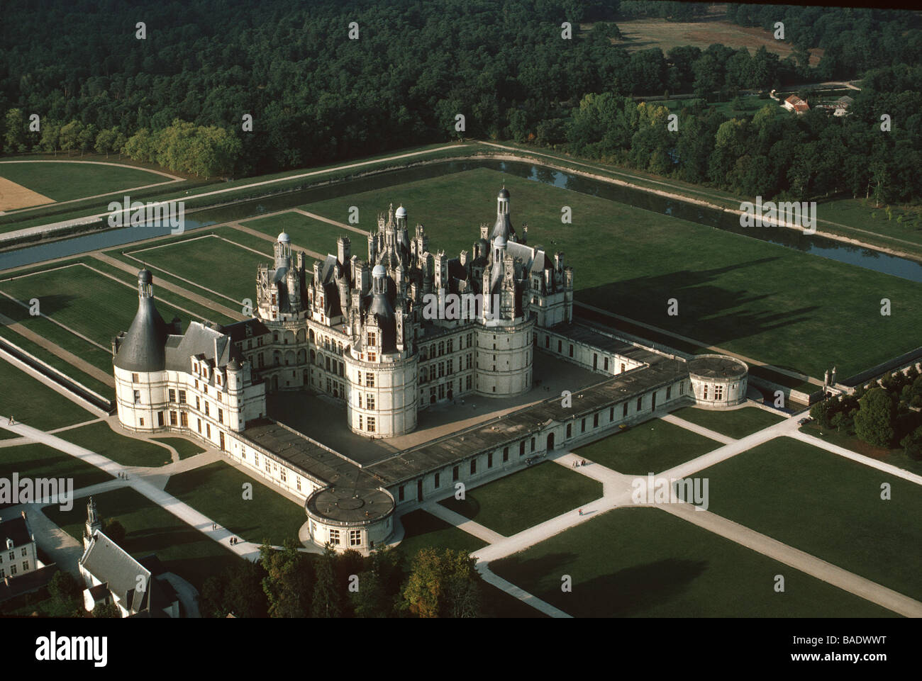 France, Loir et Cher, Sologne, vallée de la Loire classée au Patrimoine Mondial de l'UNESCO, le château de Chambord (vue aérienne) Banque D'Images