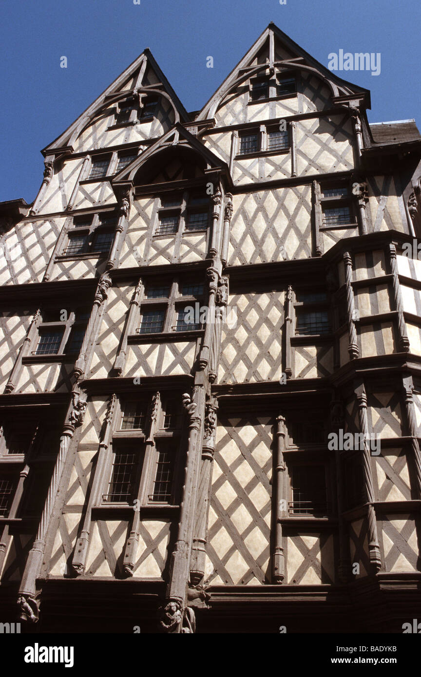 France, Maine et Loire, Angers, à la maison d'Adam, fin du 15e siècle, une image détaillée d'une maison à colombages Banque D'Images
