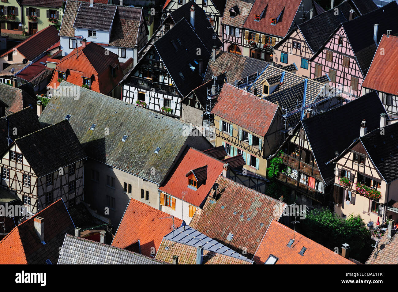 Vue de Kaysersberg du château de Kaysersberg, Haut-Rhin, Alsace, France Banque D'Images