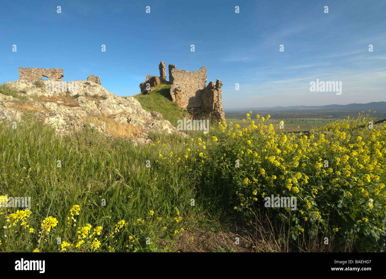 Ruines dans le village de Benquerencia, Estrémadure, Espagne Banque D'Images