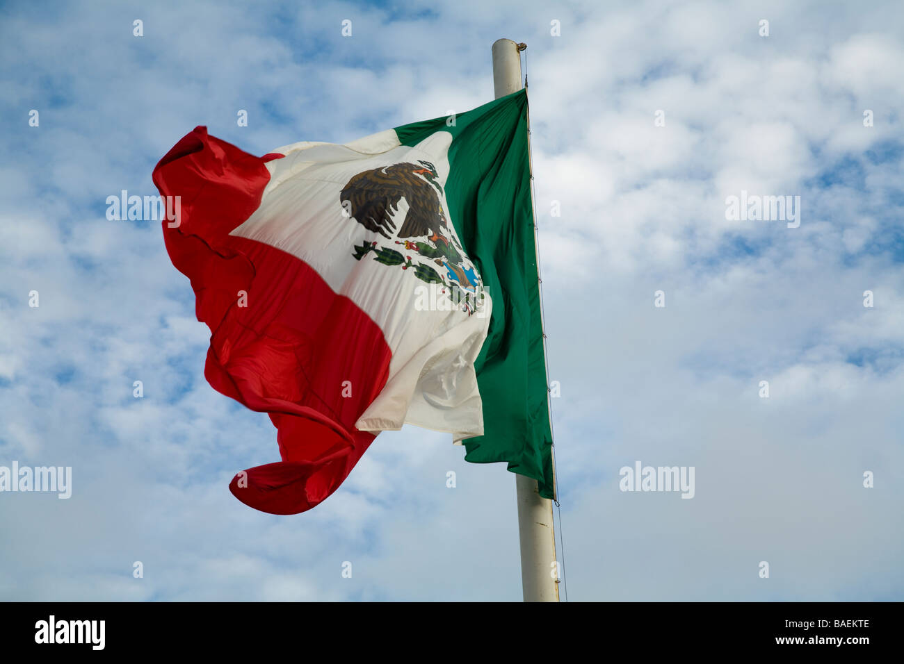 Mexique San Jose del Cabo rouge vert et blanc du drapeau mexicain dans le vent Banque D'Images