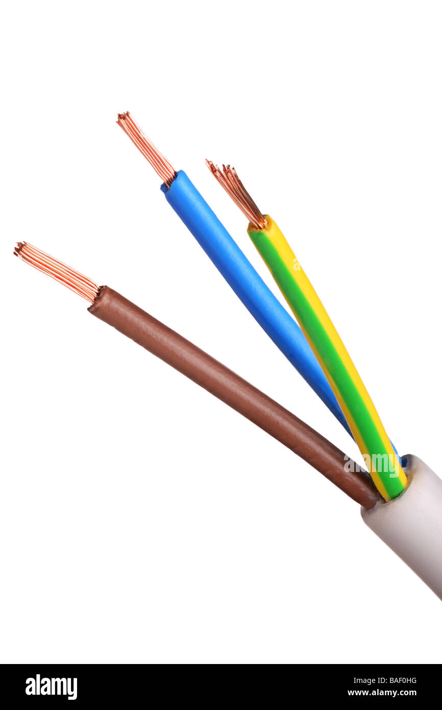 Core 1 et la masse du câble électrique sur le fil et au règlement sur les normes de sécurité au Royaume-Uni Banque D'Images