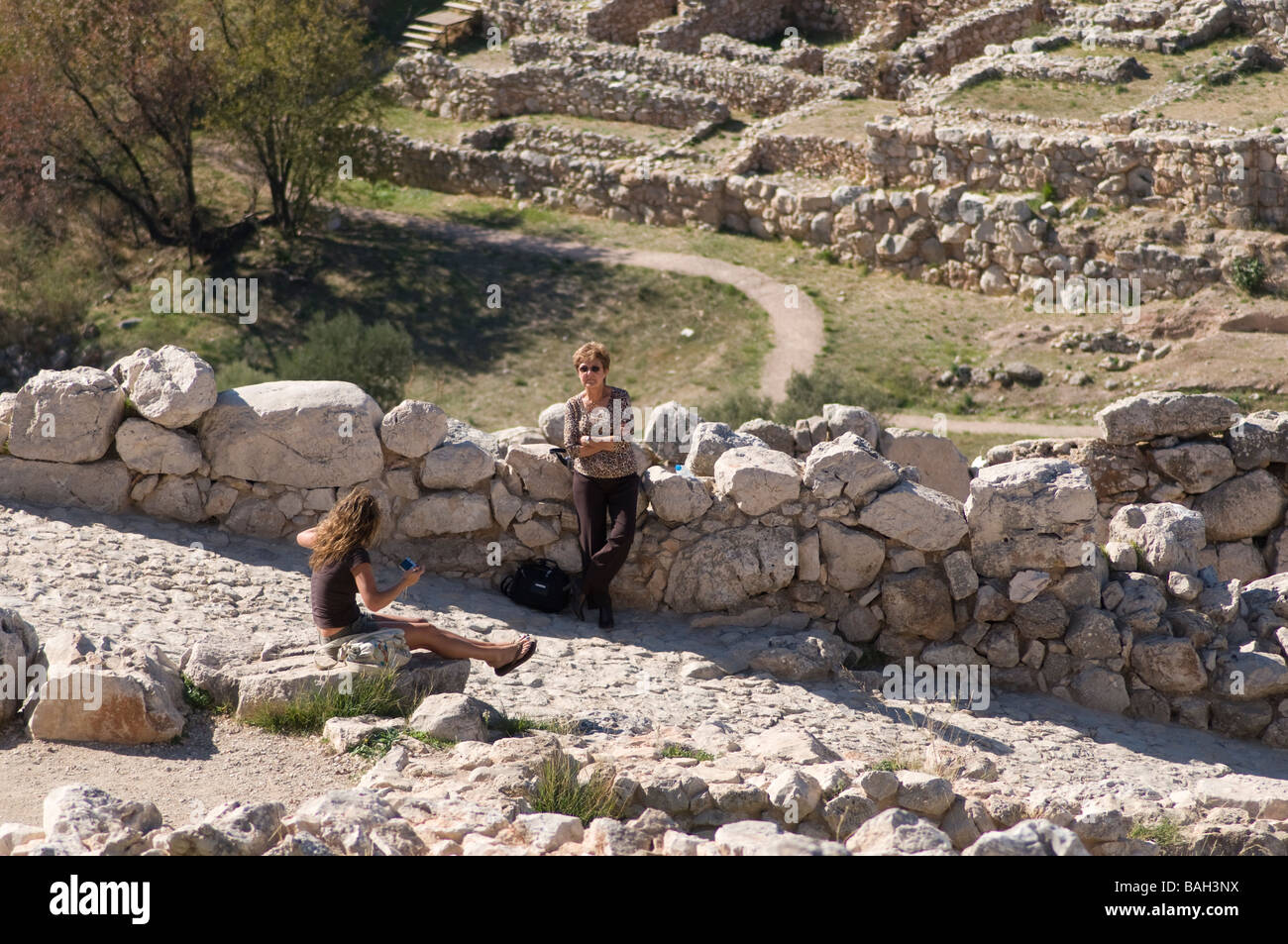 Les touristes à la Citadelle de Mycènes, Grèce Banque D'Images
