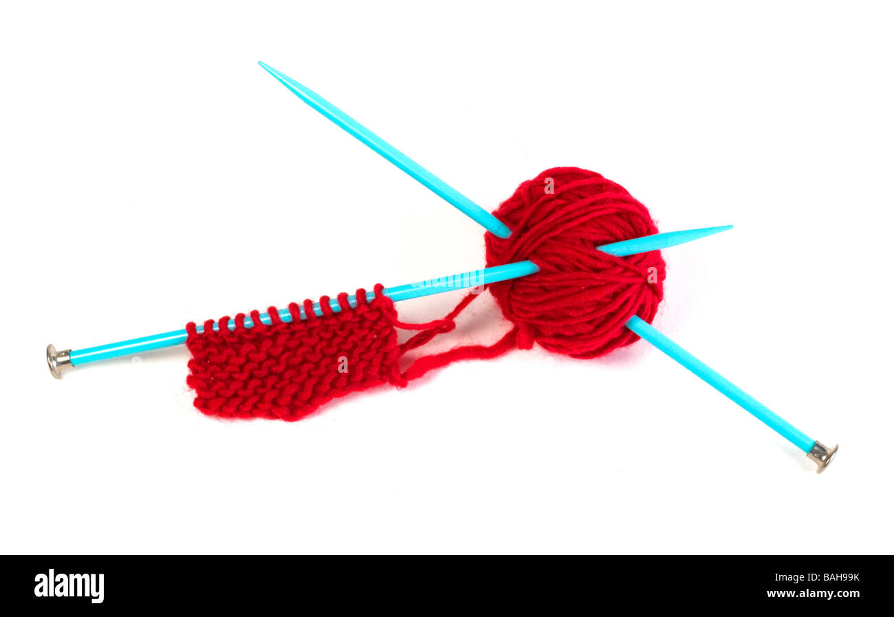 Le fil rouge du projet de tricot Banque D'Images