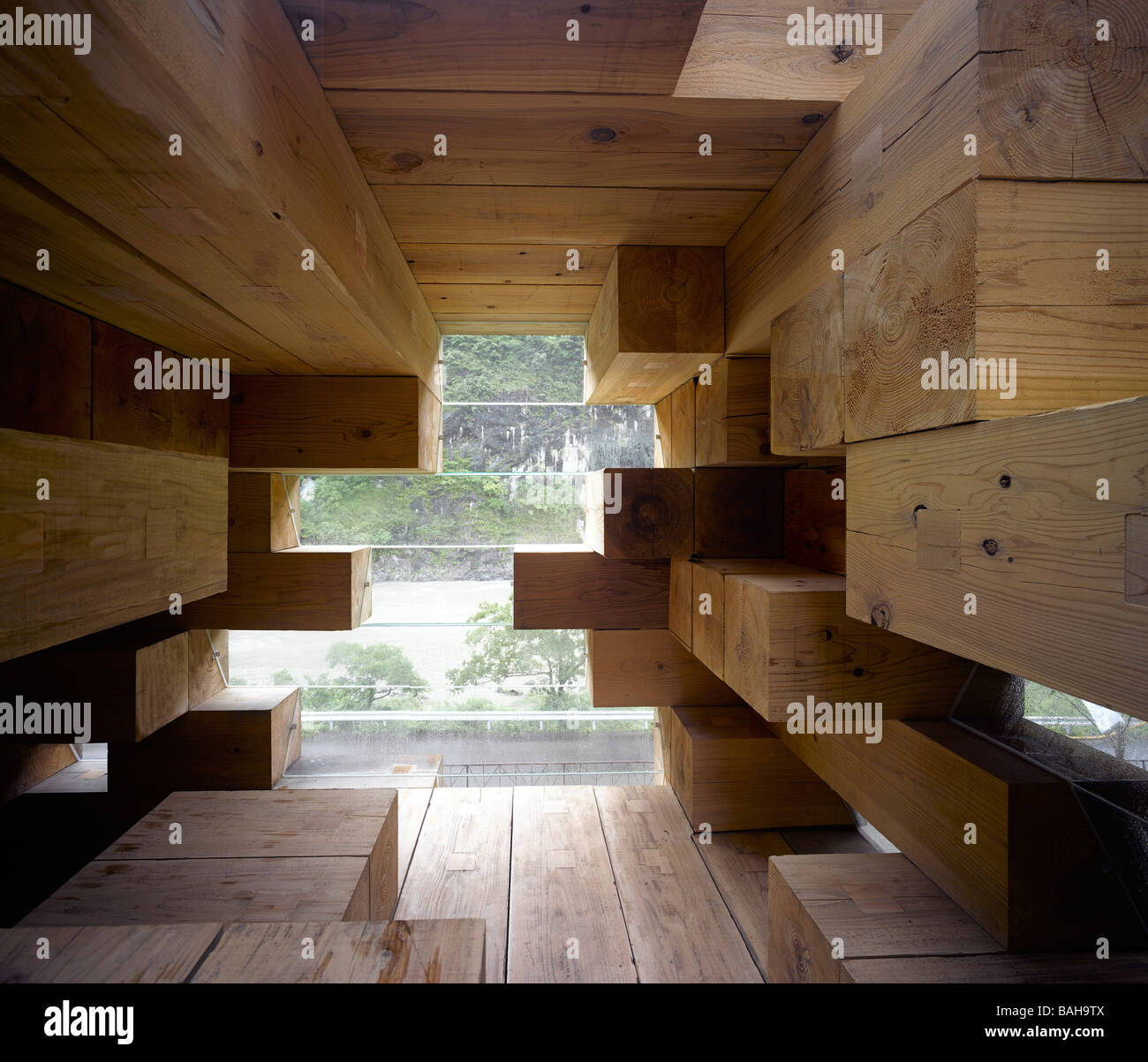 Maison en bois final, Kumamoto, Japon, Sou Fujimoto Architects, maison en bois final une vue sur l'intérieur. Banque D'Images