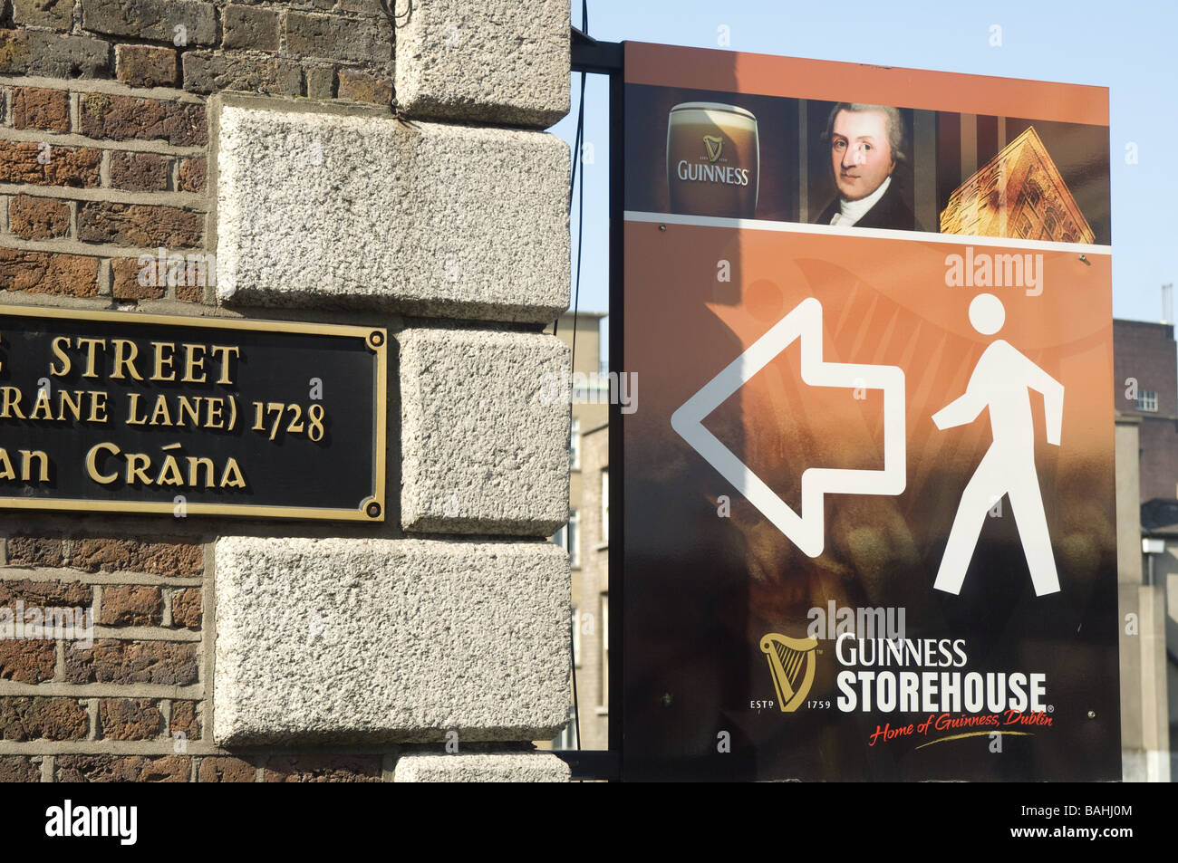 La signalisation pour l'accès piétonnier à la Guinness Storehouse Banque D'Images