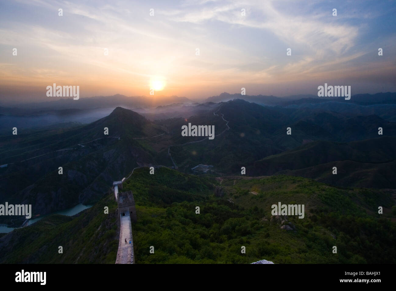 La Grande Muraille de Chine au coucher du soleil Banque D'Images