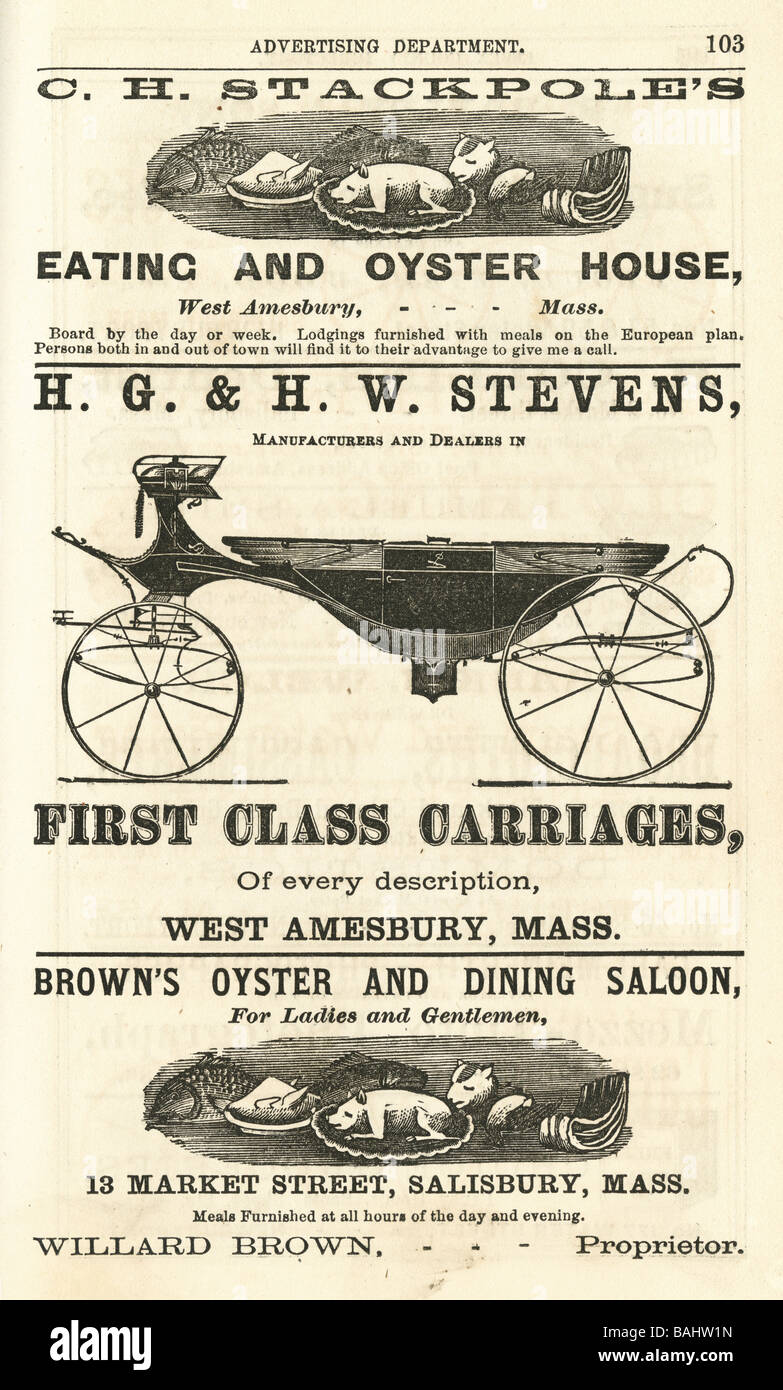 Page de l'ancien annonces classées à partir d'un 1873 Essex Comté (Massachusetts) annuaire d'entreprises. Banque D'Images