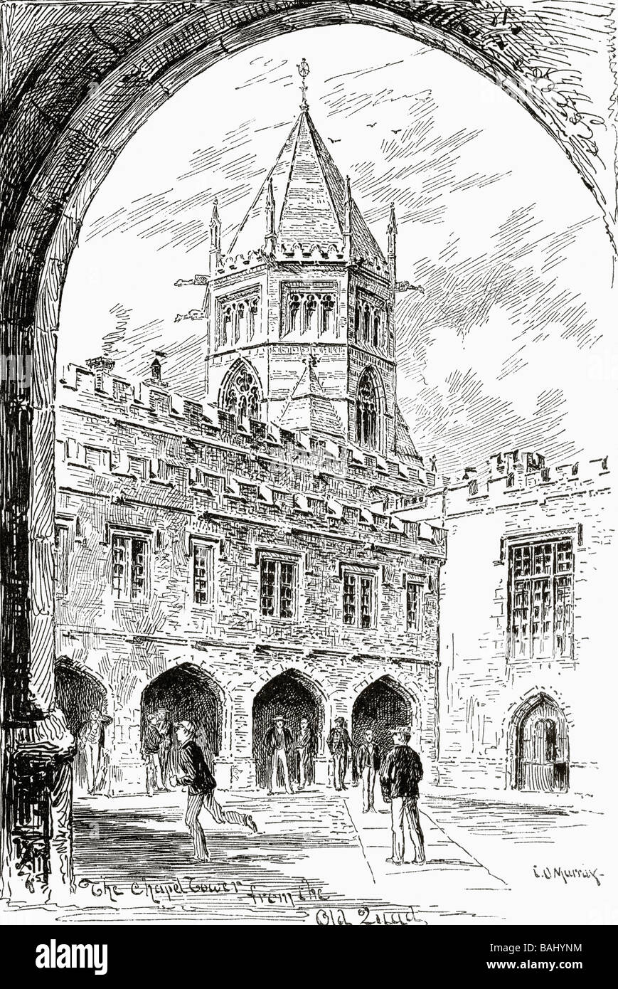 Rugby School, Rugby, Warwickshire. La tour de la chapelle du vieux quad. Extrait du livre The English Illustrated Magazine, 1891 - 1892. Banque D'Images